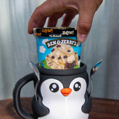 Glasshållare med pingvinmotiv i PLA för Ben & Jerry’s
